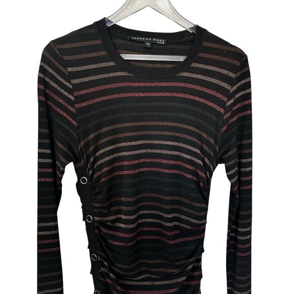 Veronica Beard Daphne Striped Metallic Long Sleeve Dress Black Multi Size Small - Picture 2 of 15